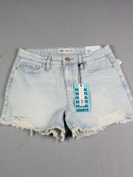 Ymi Jeans Pants - YMI Festival Shorts Women's 7/28 High Rise Light Wash Distressed Cutoff Denim NW